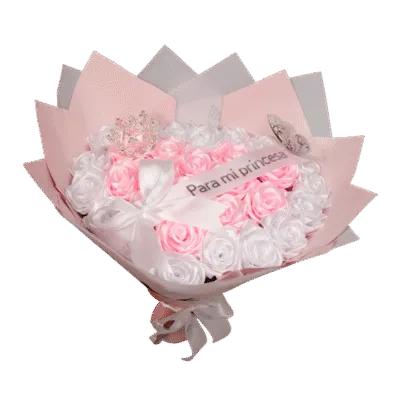 Eternal pink & white roses bouquet heart shape