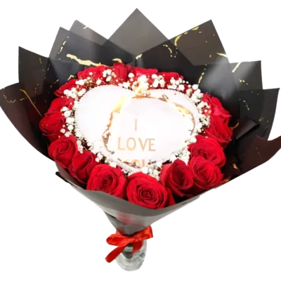 Real Roses Burn Bouquet - Red