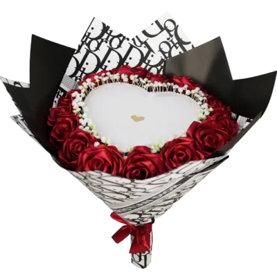 Fired Heart Shape Ribbon Roses - Burgundy