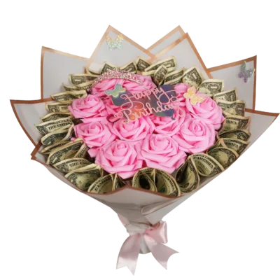 Foam Roses Bouquet With Money - Pink